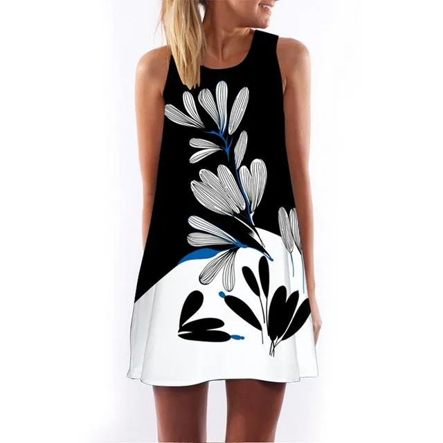 2017 New Creative Women Summer Dress Sleeveless Heart Print Above Knee Short Casual Beach Dresses