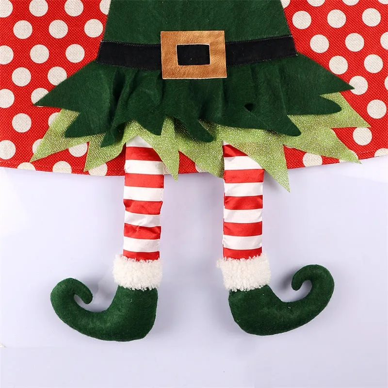 48-inch red white polka dot elf feet christmas tree apron