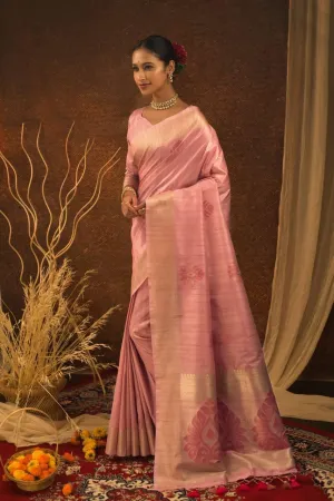 Baby Pink Ethnic Mulberry Silk  Saree