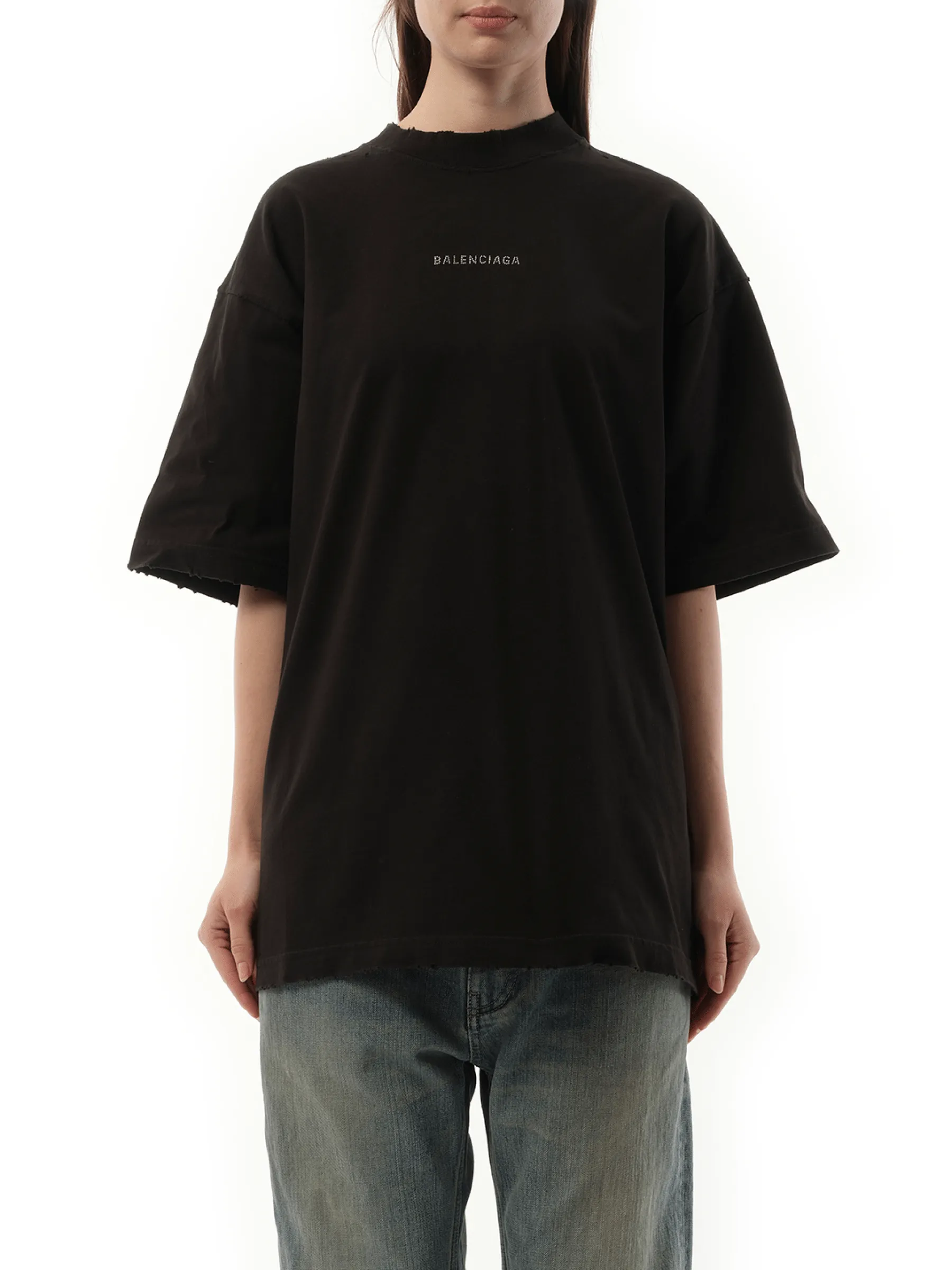 Back Strass Medium Fit T-Shirt in Faded Black