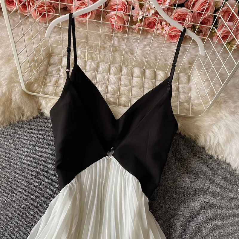 Backless Pleated Dress Spaghetti Straps Fairy Long Dress 1717
