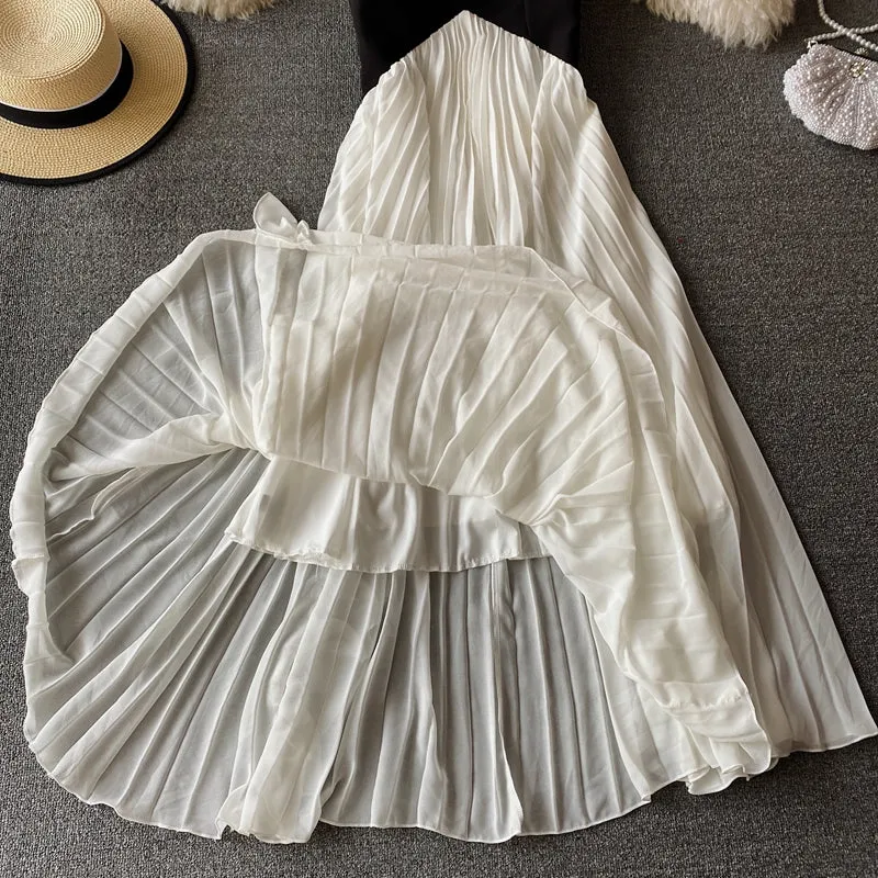 Backless Pleated Dress Spaghetti Straps Fairy Long Dress 1717