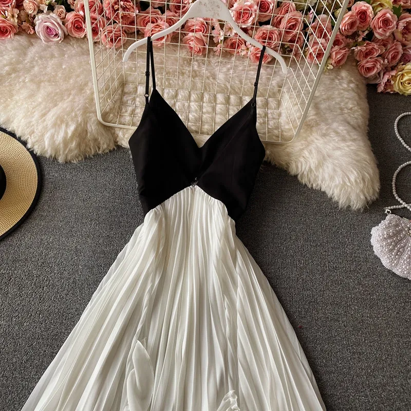 Backless Pleated Dress Spaghetti Straps Fairy Long Dress 1717