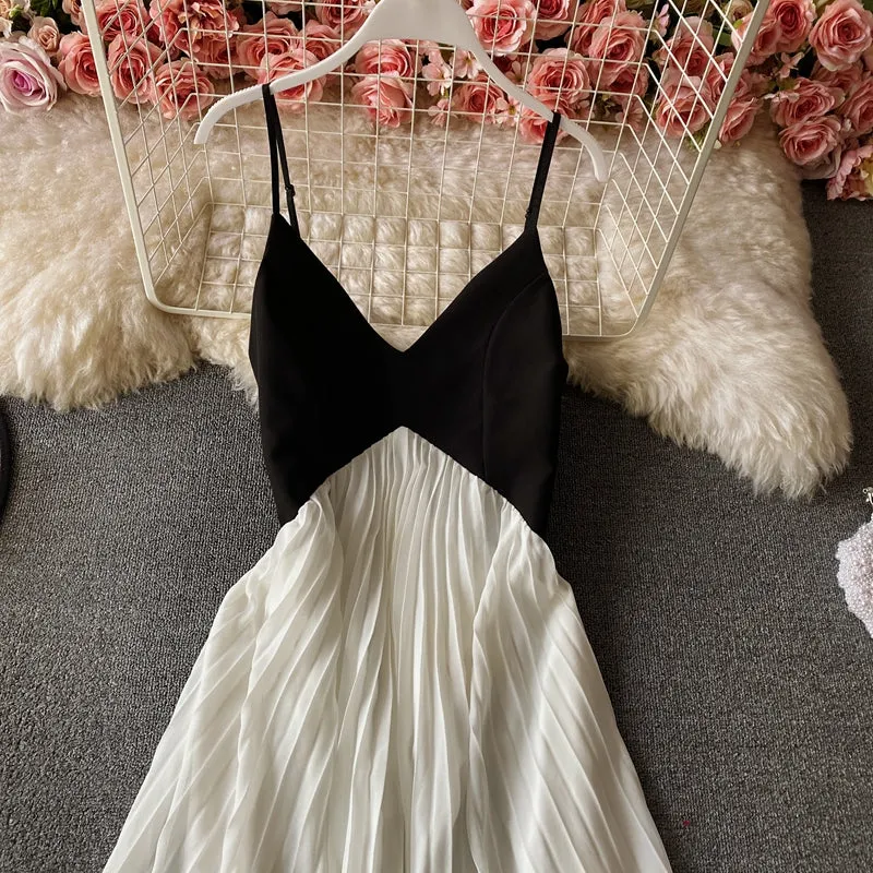 Backless Pleated Dress Spaghetti Straps Fairy Long Dress 1717