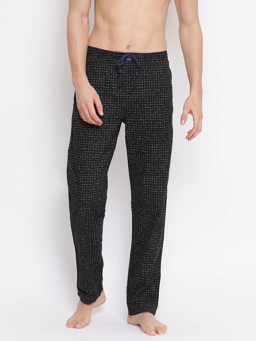 Black Checked Cotton Lounge Pants