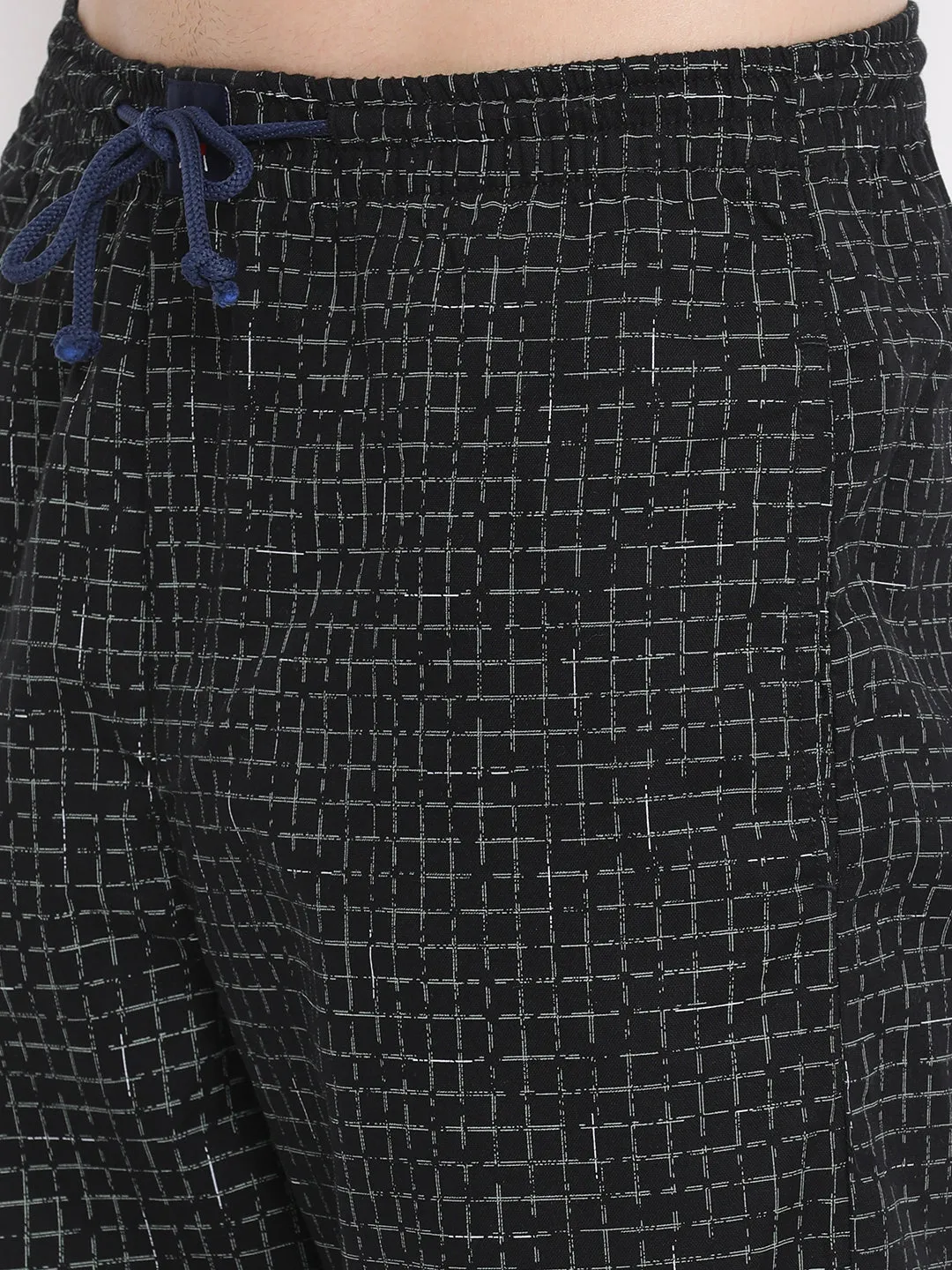 Black Checked Cotton Lounge Pants