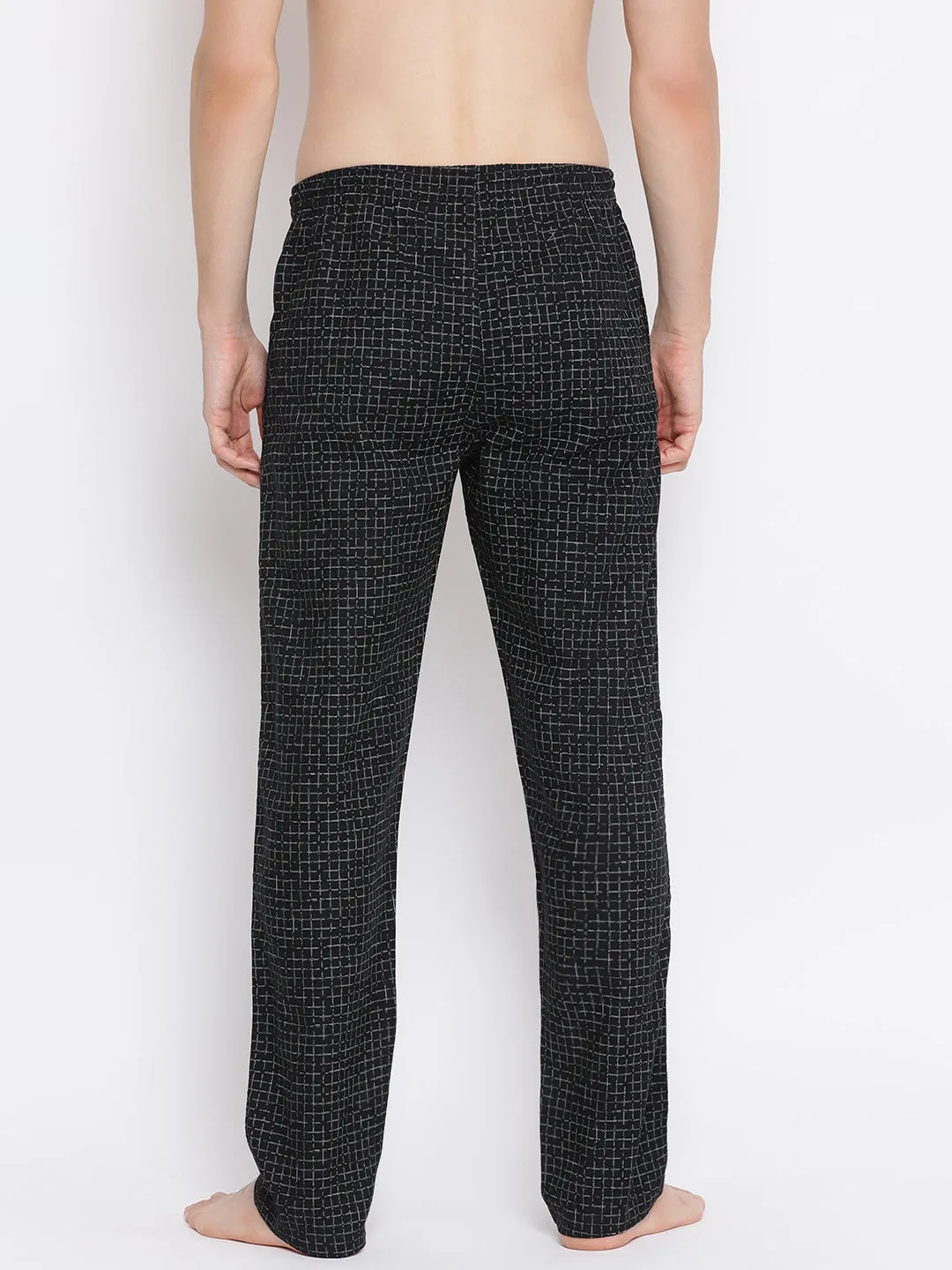 Black Checked Cotton Lounge Pants