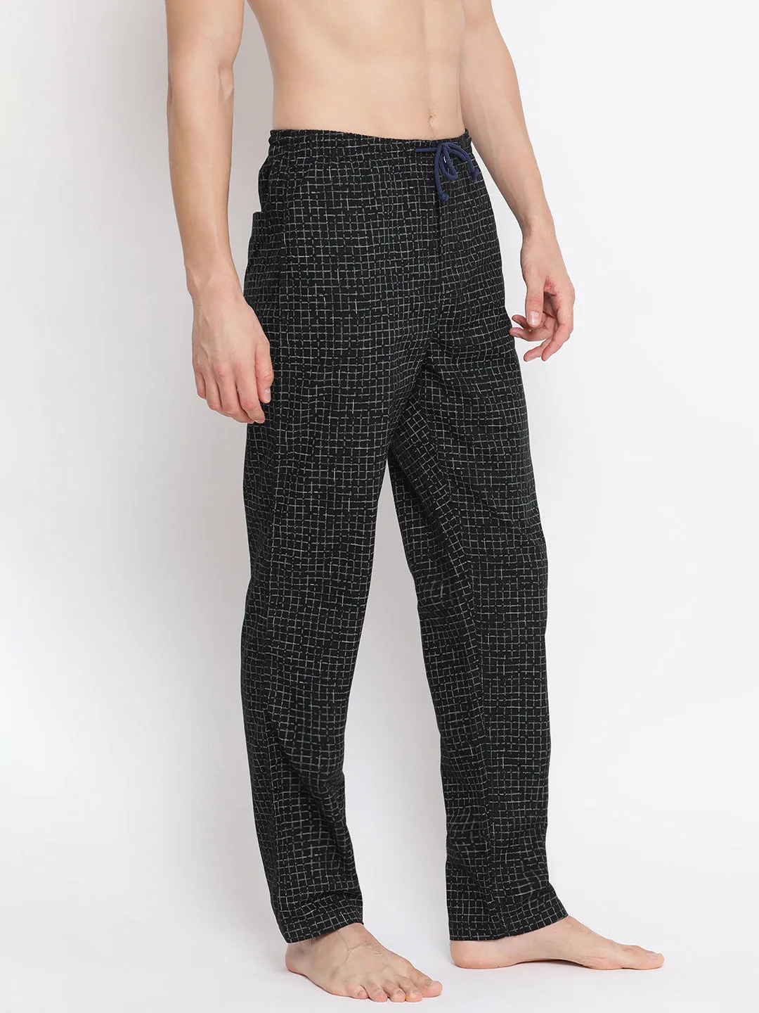 Black Checked Cotton Lounge Pants