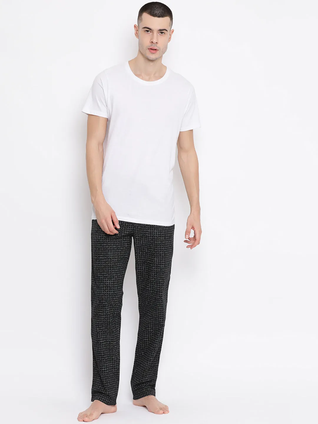 Black Checked Cotton Lounge Pants