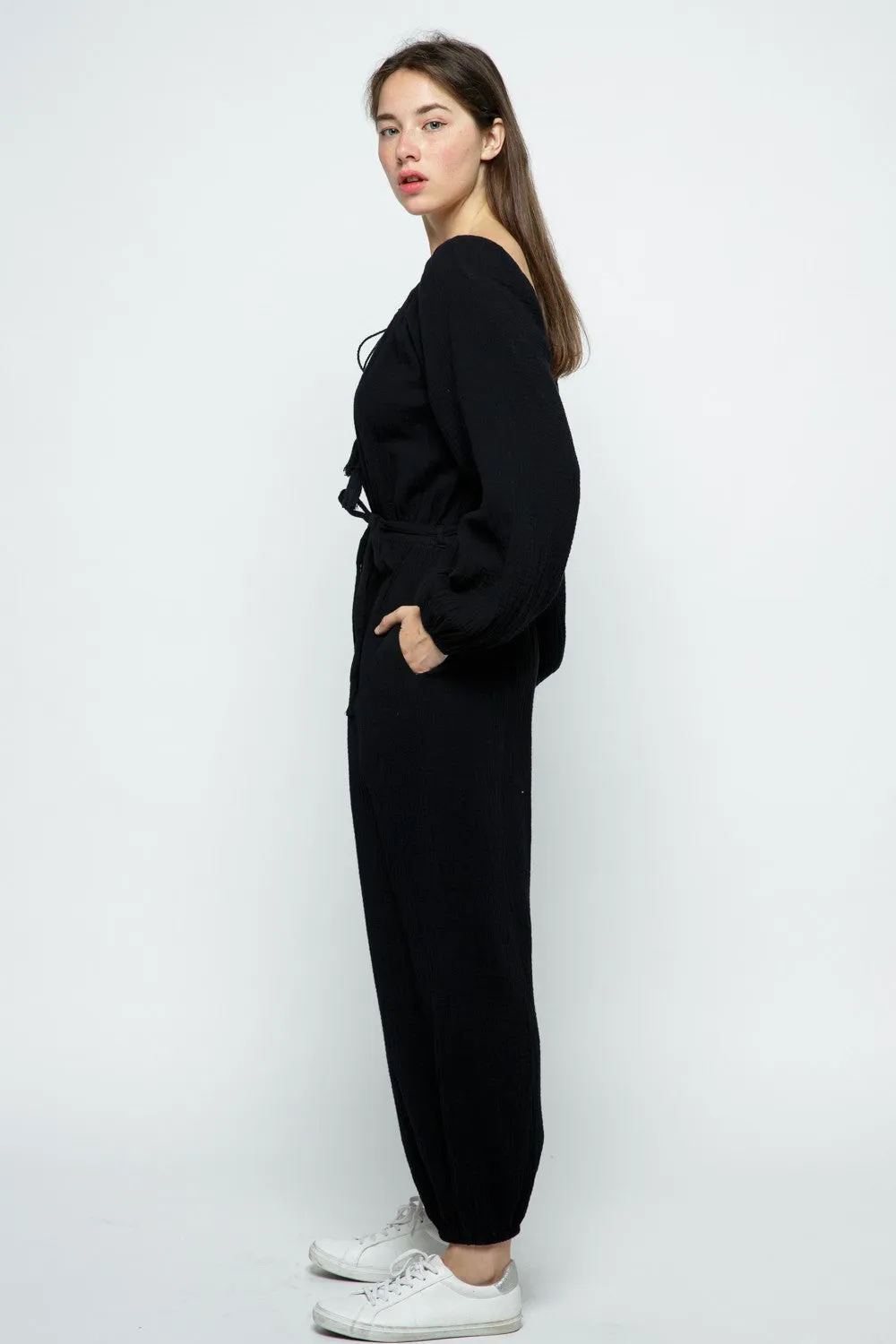 BLACK LONG SLEEVES W/ TASSELS JUMPSUIT MRMP8641