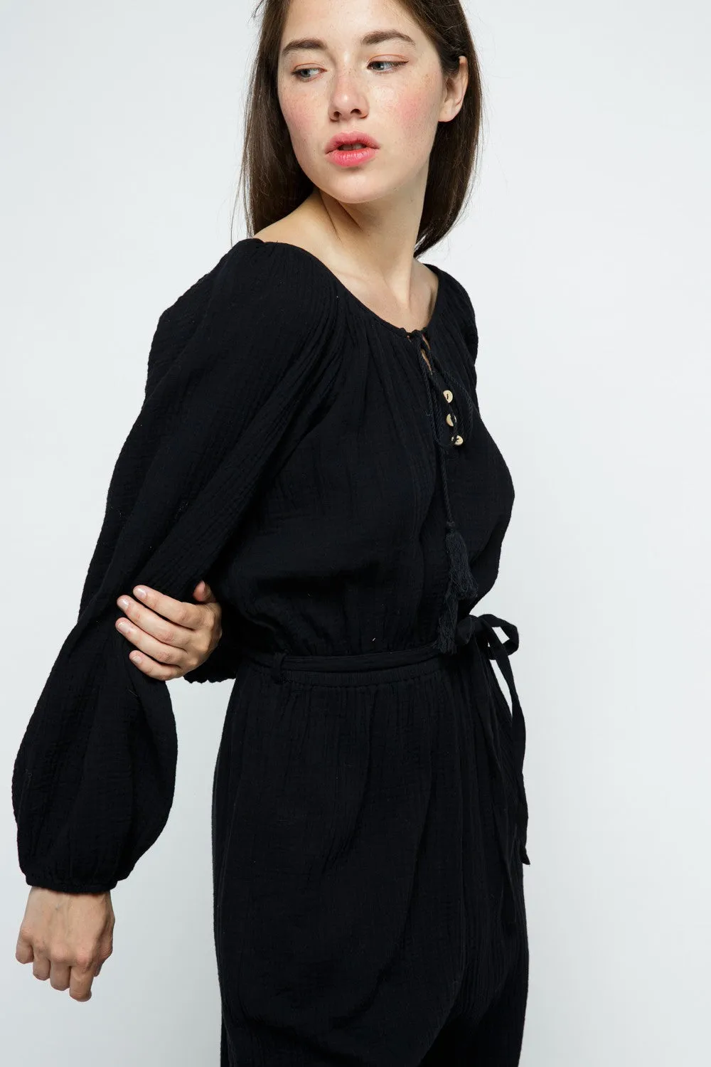 BLACK LONG SLEEVES W/ TASSELS JUMPSUIT MRMP8641