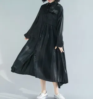 Black Patchwork Pleated Dresses Loose Fall Dresses Casual Women Dresses SSM97213