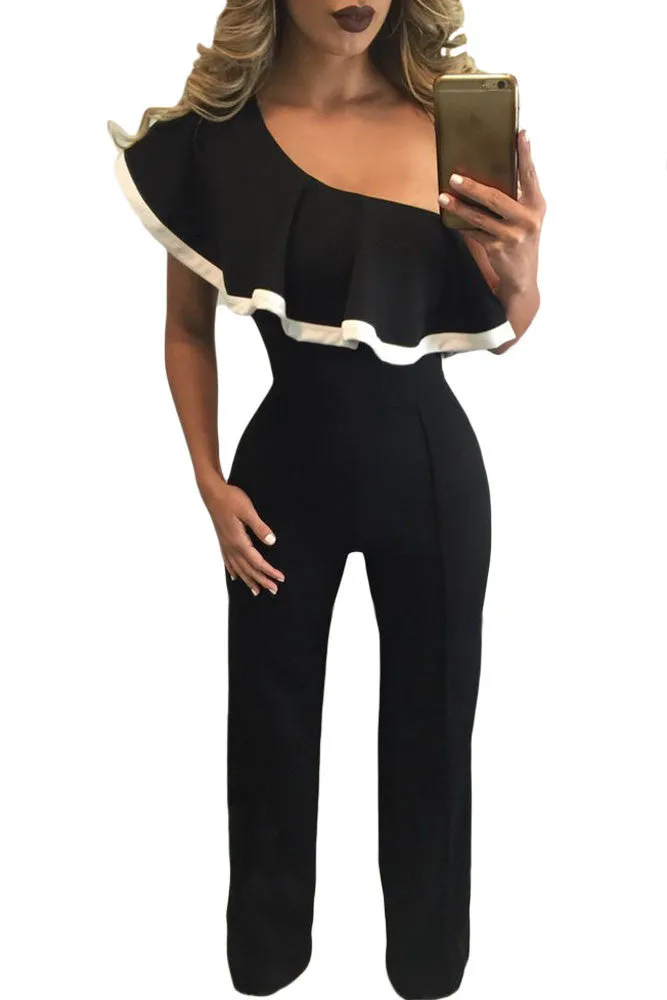 Black Stylish Flounce Jumpsuit