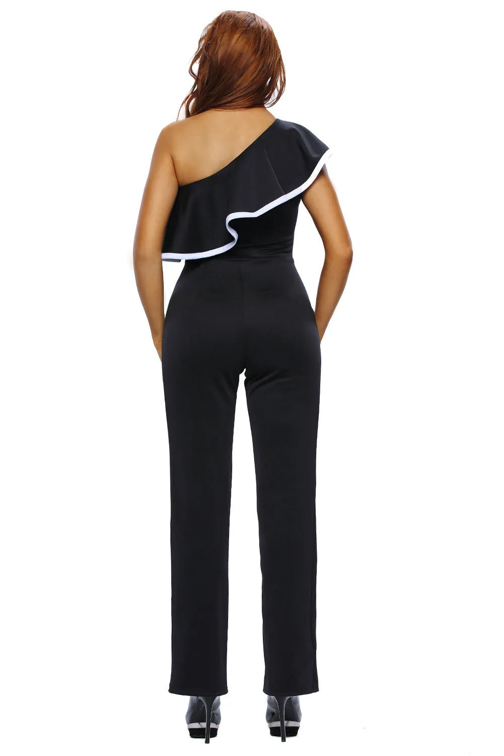 Black Stylish Flounce Jumpsuit