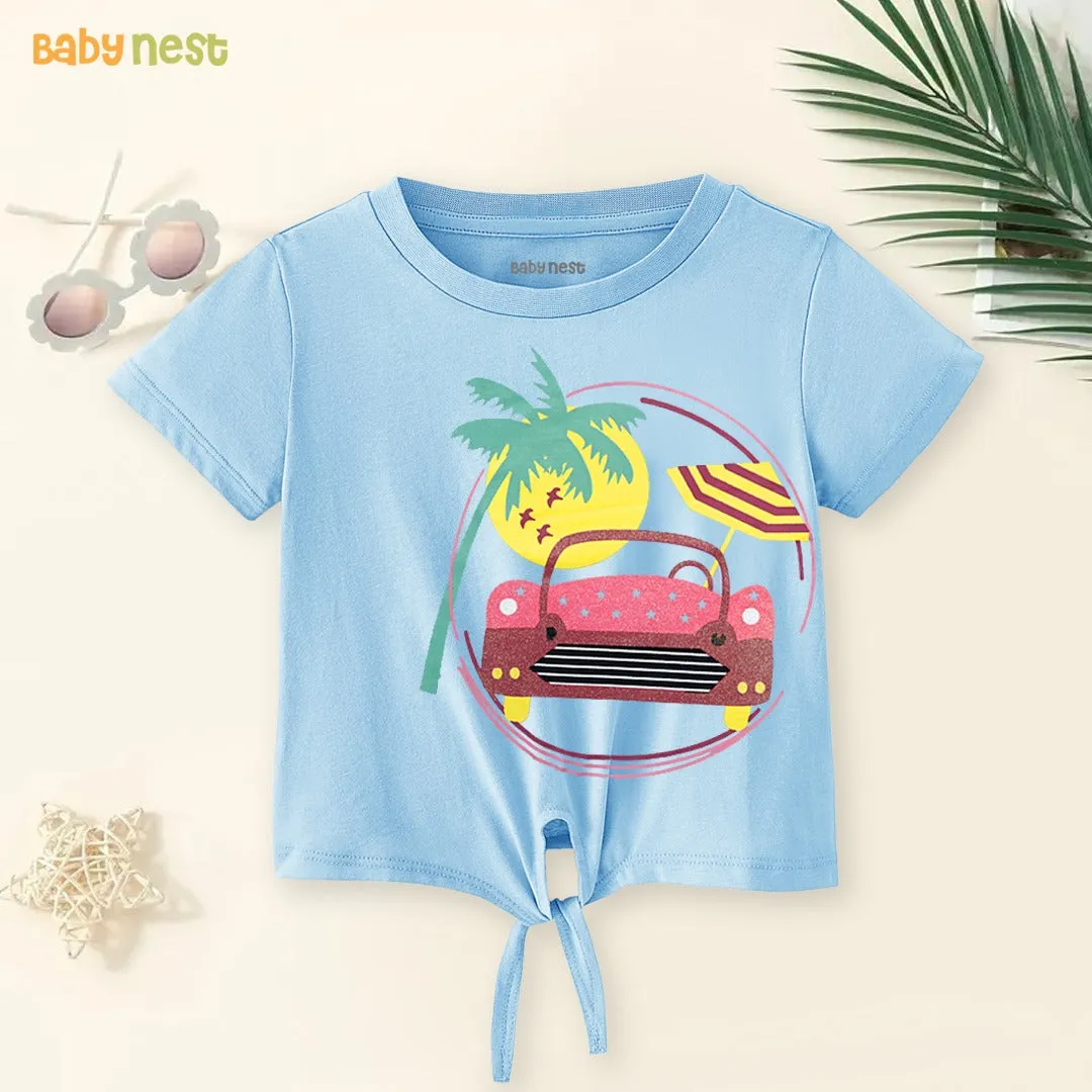Car  Half Sleeves T-Shirts For Kids -  Light Blue