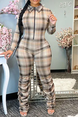 Checked Print Stylish Pile Bottom Jumpsuit