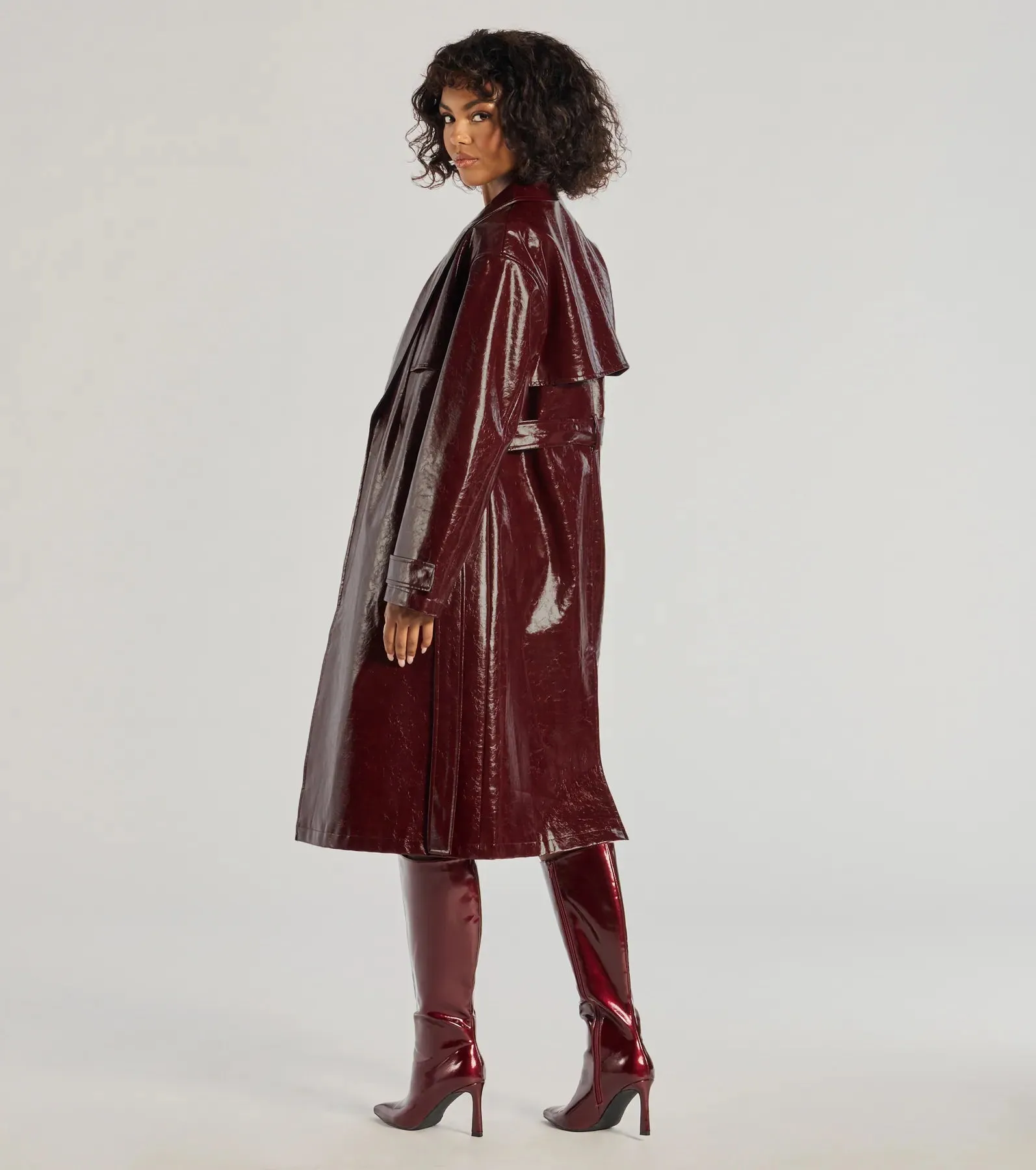 Chic Authority Faux Leather Trench Coat