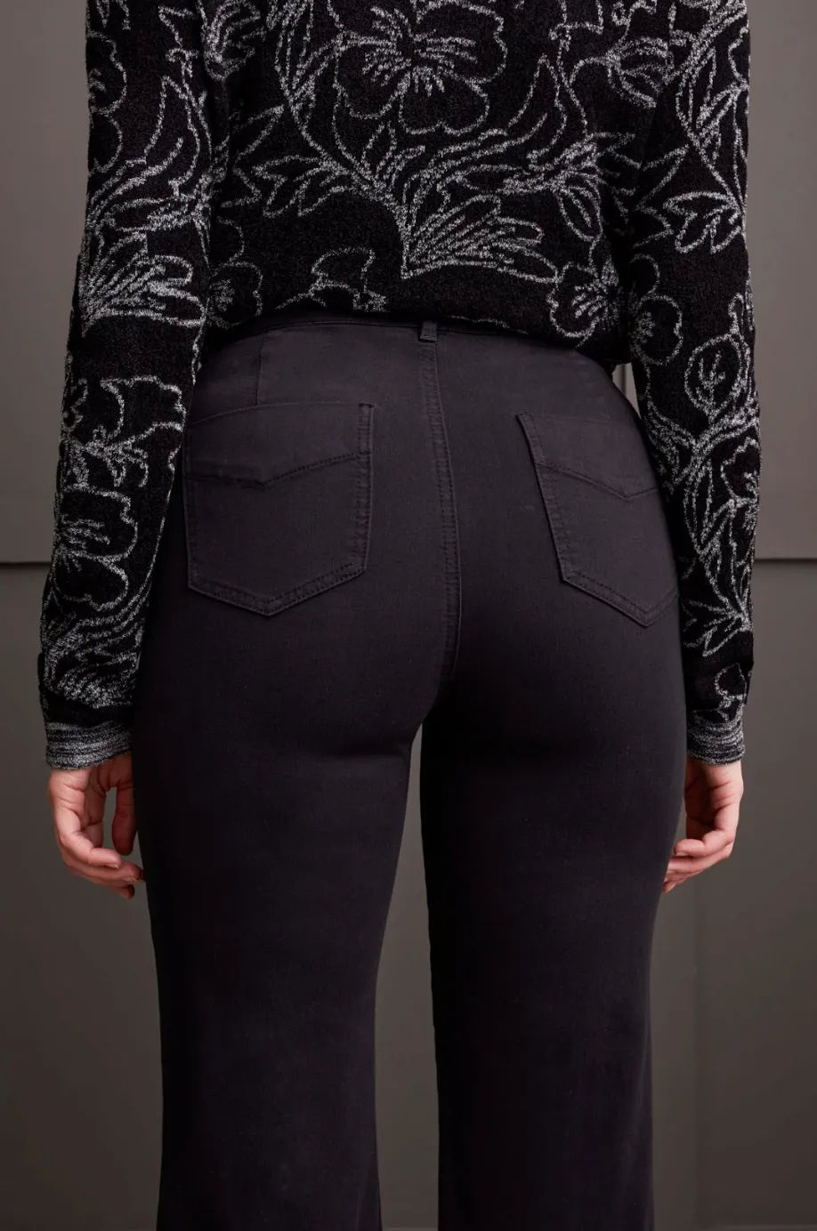 Comfort Stretch Fly Front Wide Leg Pants (Black)