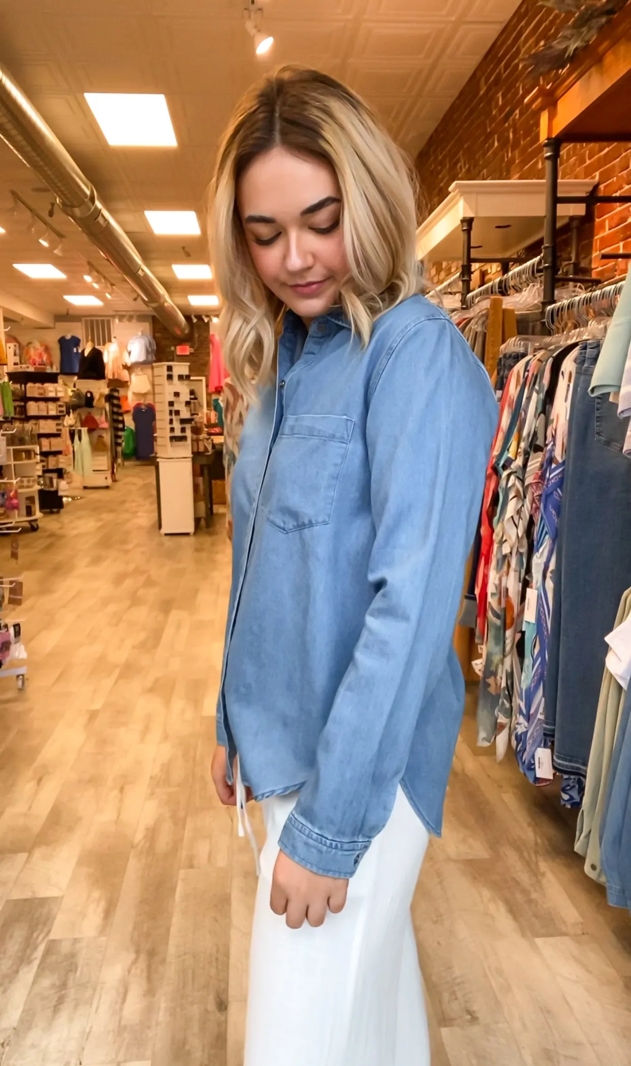 Cool Classic Denim Button Down | Medium Wash