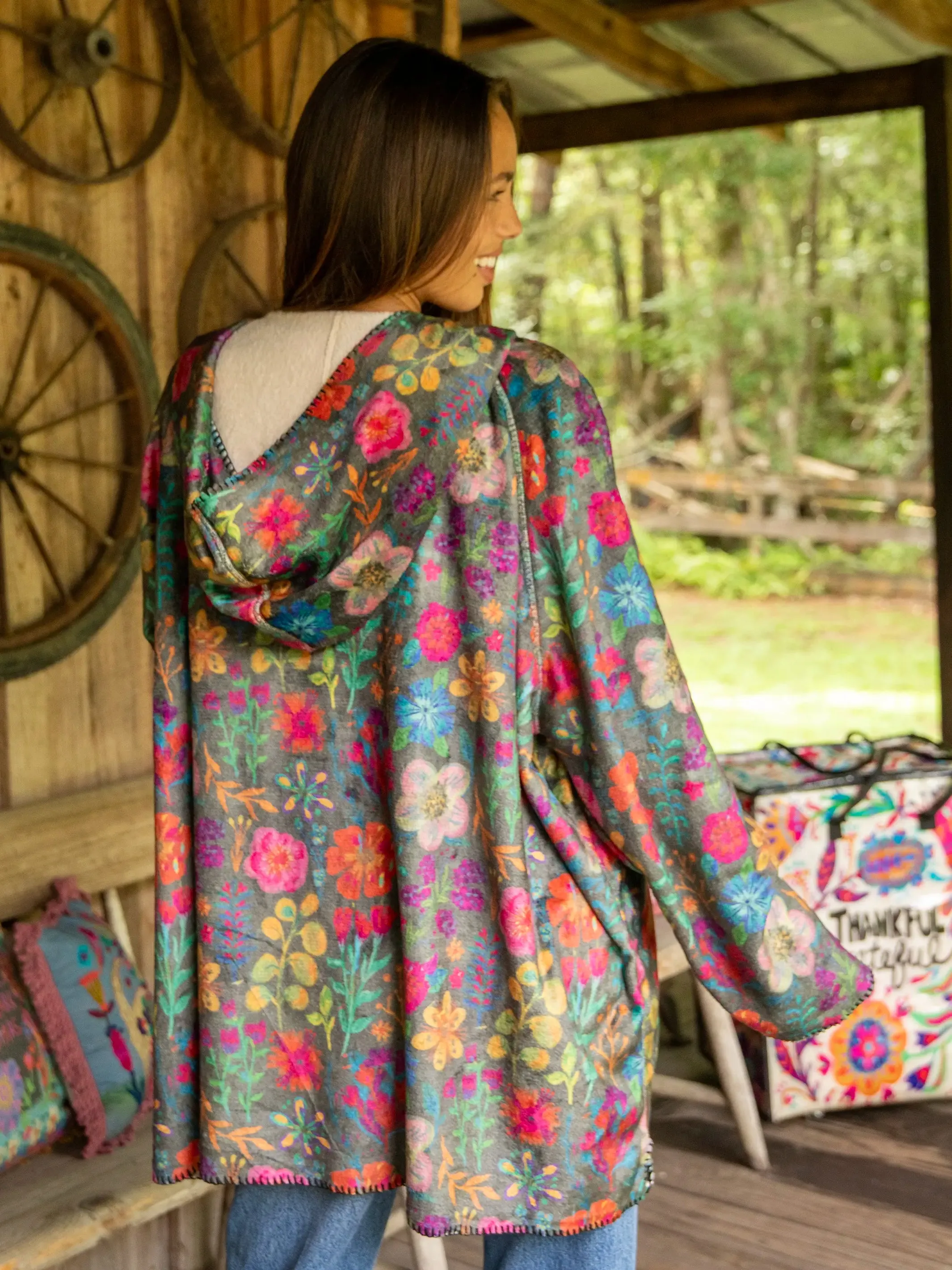 Cozy Blanket Hoodie - Rainbow Garden Black