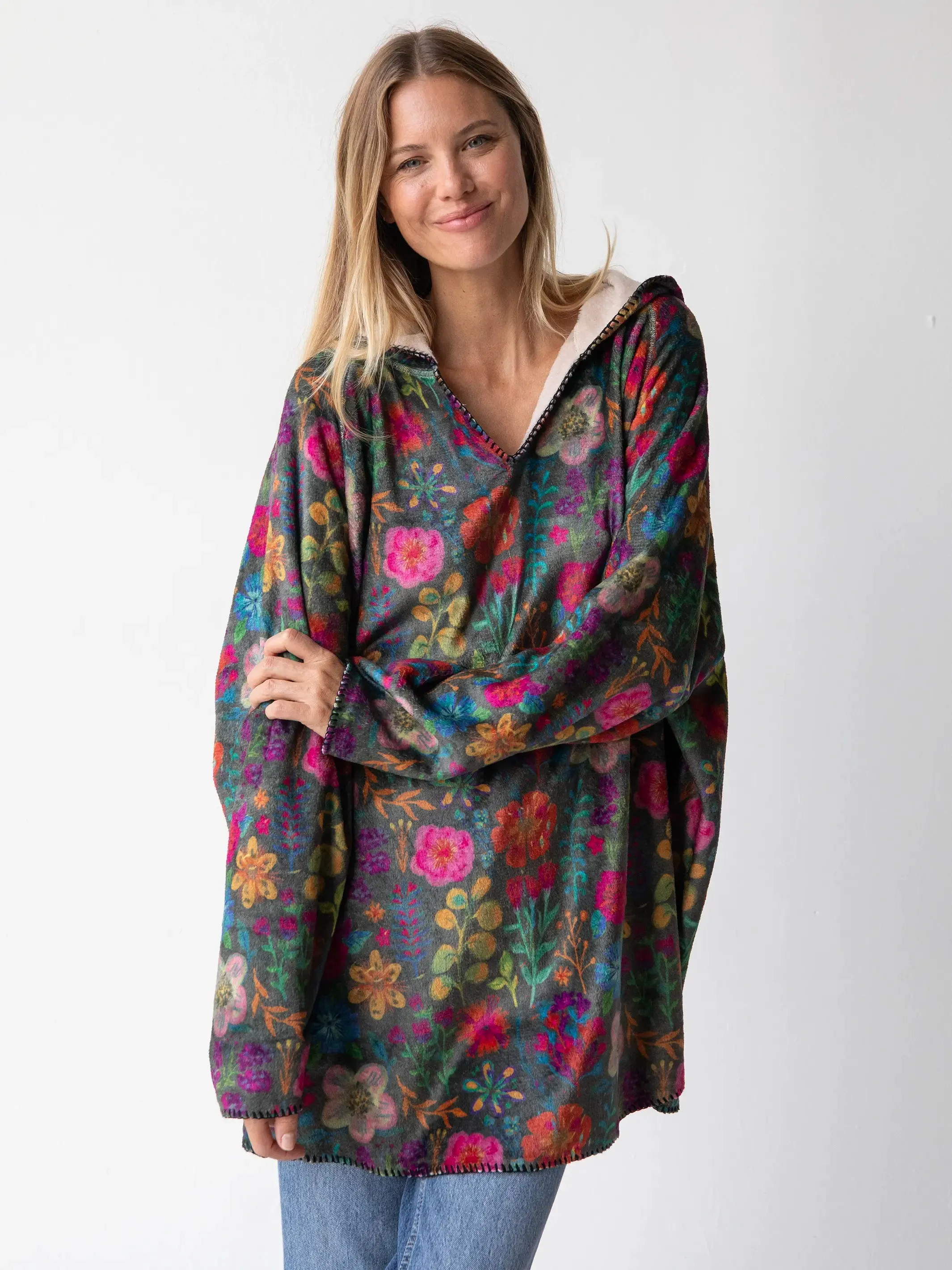 Cozy Blanket Hoodie - Rainbow Garden Black