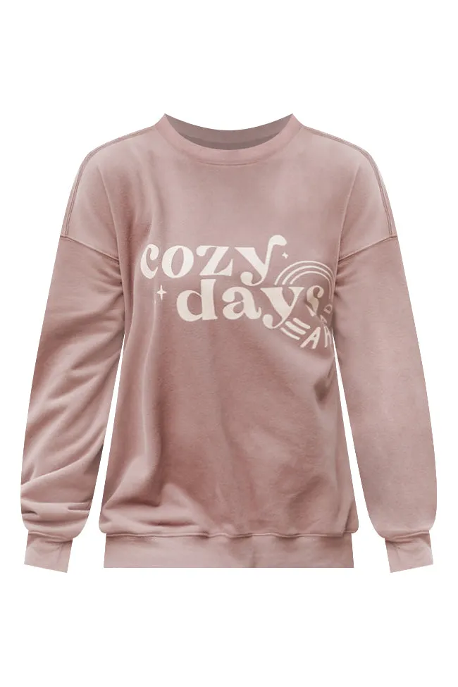 Cozy Days Ahead Mocha Oversized Graphic Sweatshirt