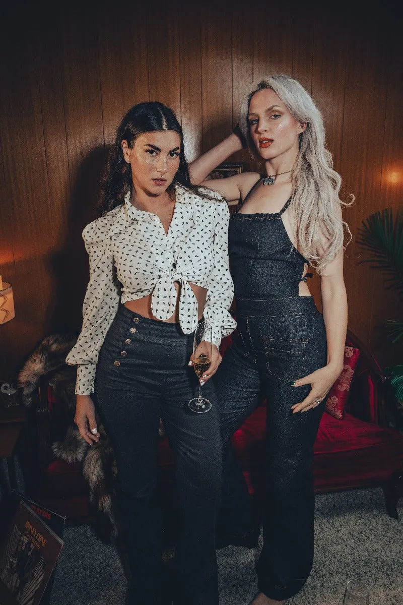 Cropped Tie Front Blouse