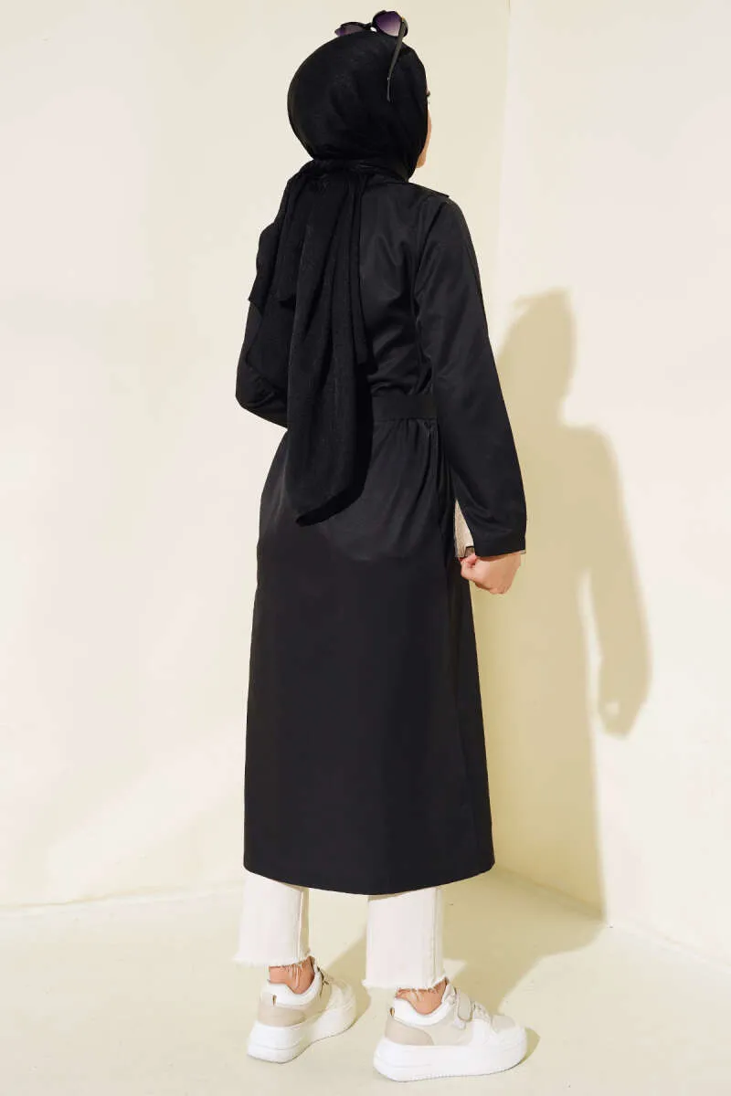 Eight-Button Belted Trench Coat Black