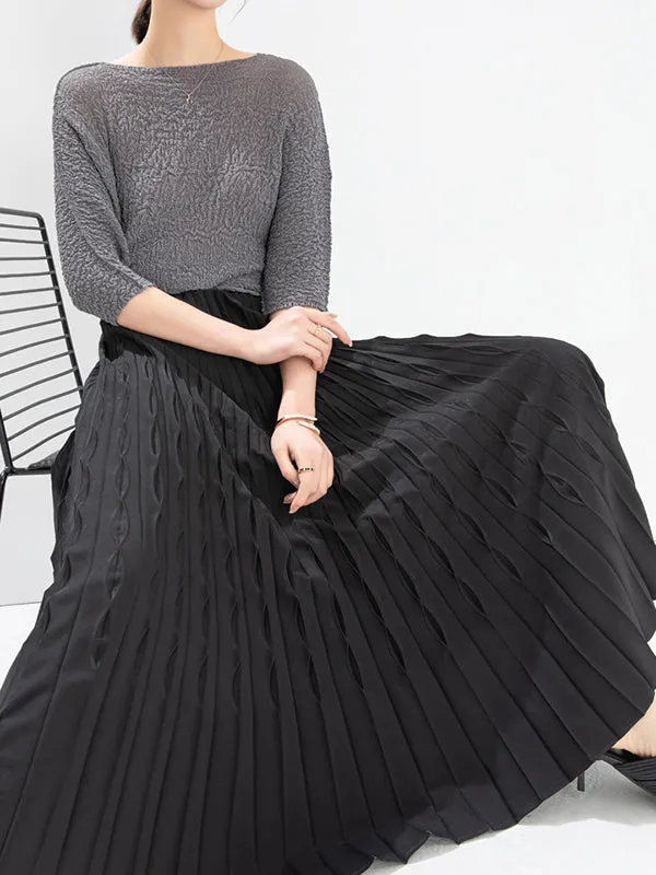 Elasticity Pleated Solid Color Loose Skirts