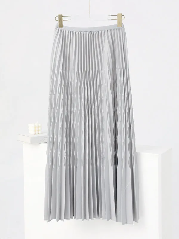 Elasticity Pleated Solid Color Loose Skirts