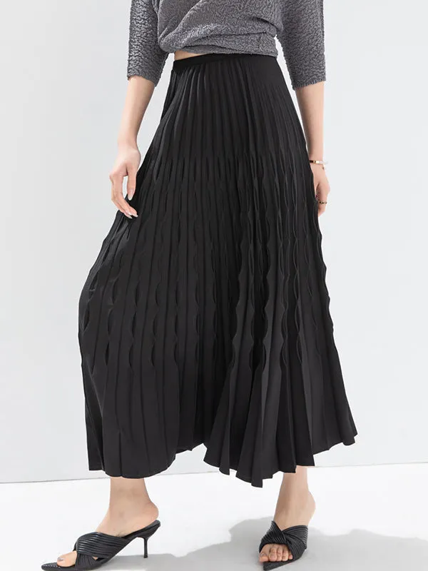 Elasticity Pleated Solid Color Loose Skirts