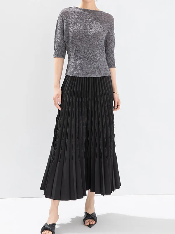 Elasticity Pleated Solid Color Loose Skirts