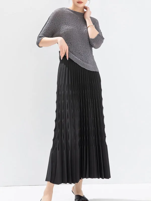 Elasticity Pleated Solid Color Loose Skirts