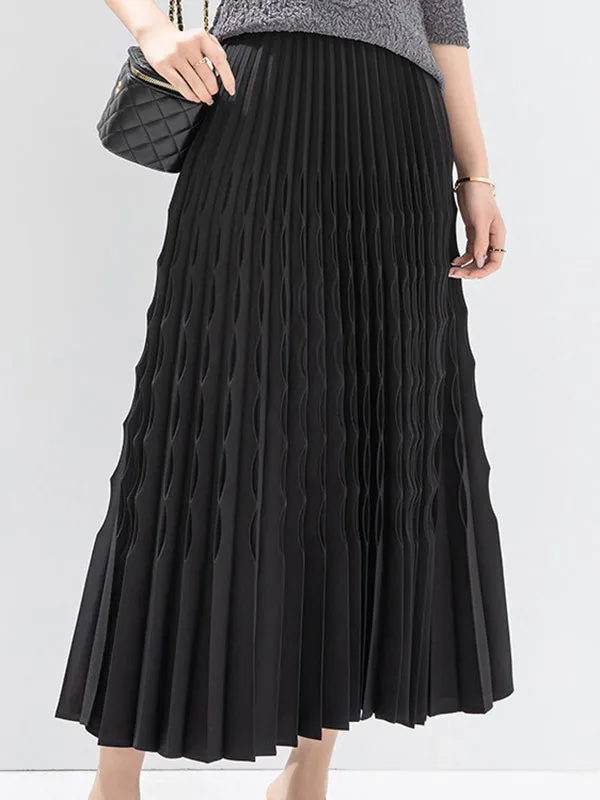 Elasticity Pleated Solid Color Loose Skirts