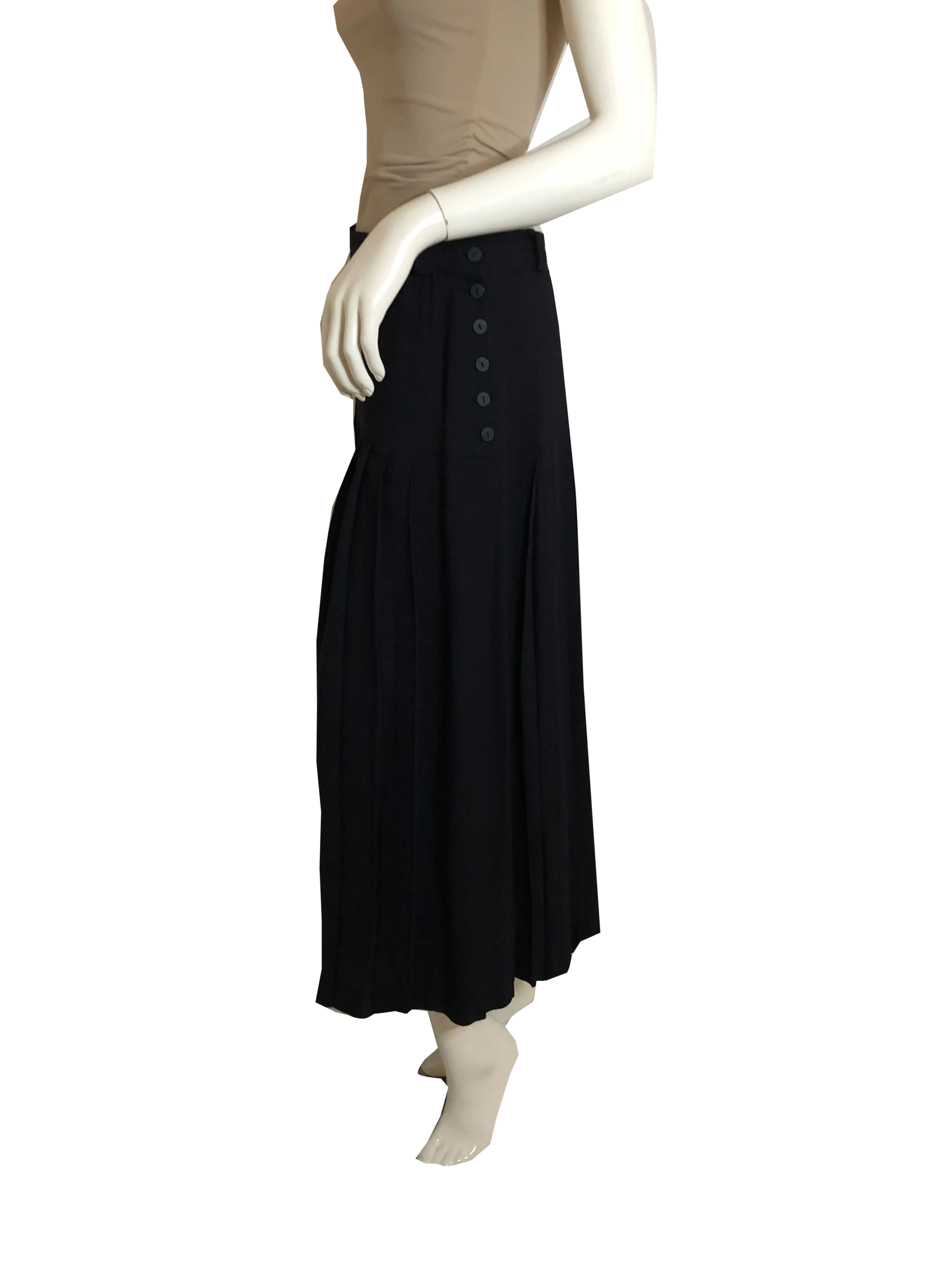 Escada 70's Pleated Midi Skirt Navy Blue SKU 000261-3