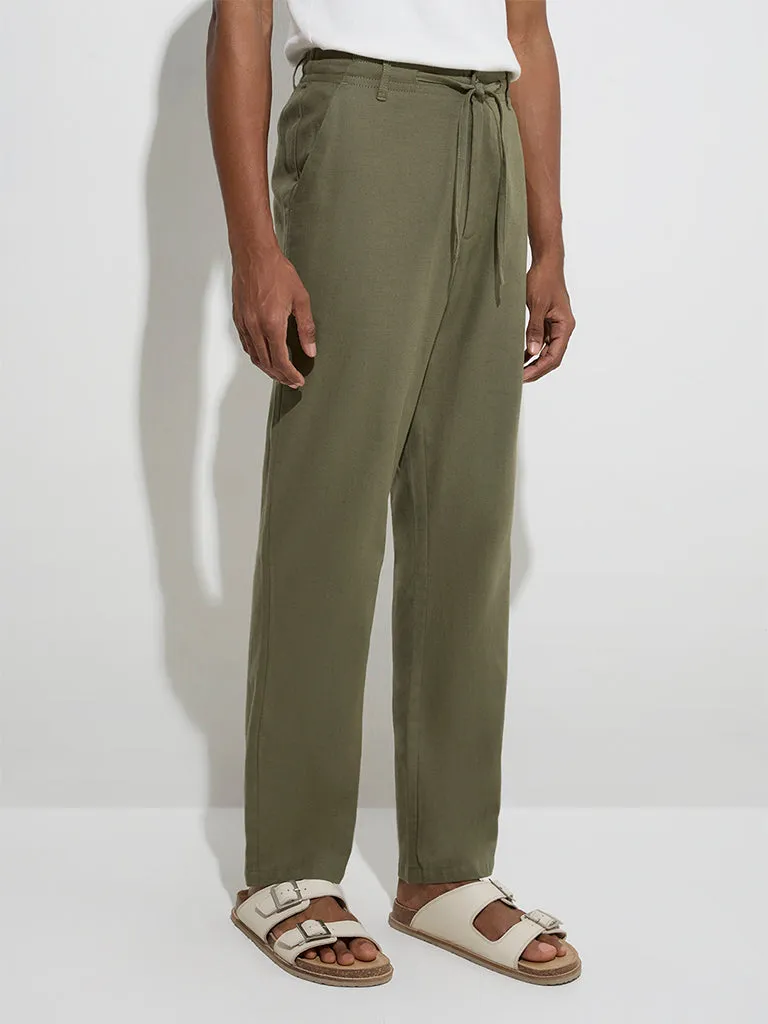 ETA Olive Relaxed-Fit Mid-Rise Cotton-Blend Chinos