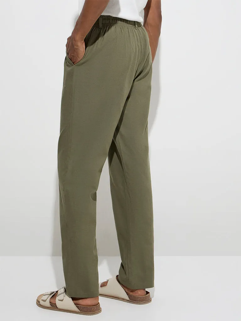 ETA Olive Relaxed-Fit Mid-Rise Cotton-Blend Chinos