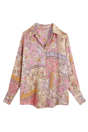 'Evelynn' Collared Satin Paisley Pattern Shirt