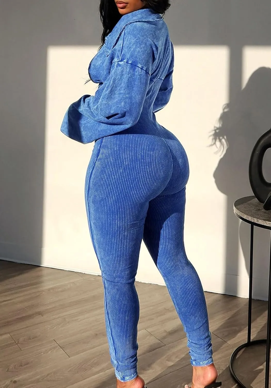Famnbro Womens Sexy Jumpsuit V Neck Long Sleeve Bodycon One Piece Jumpsuits Ribbed Romper Club Outfits