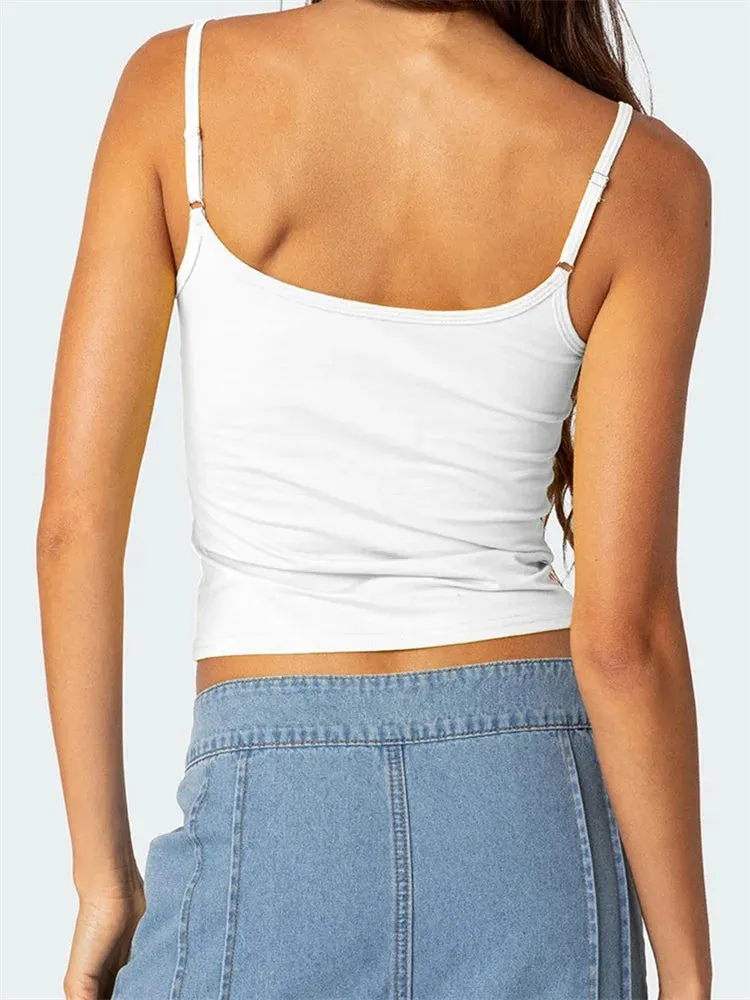 Floral Print Sleeveless Backless Slim Fit Spaghetti Strap Cropped Summer Mini Cami Top