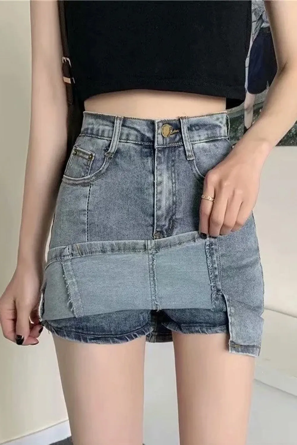 Flytonn-cute winter outfits casual winter outfits christmas outfit party look inspos High Waist Front Slit Short Denim Skirts