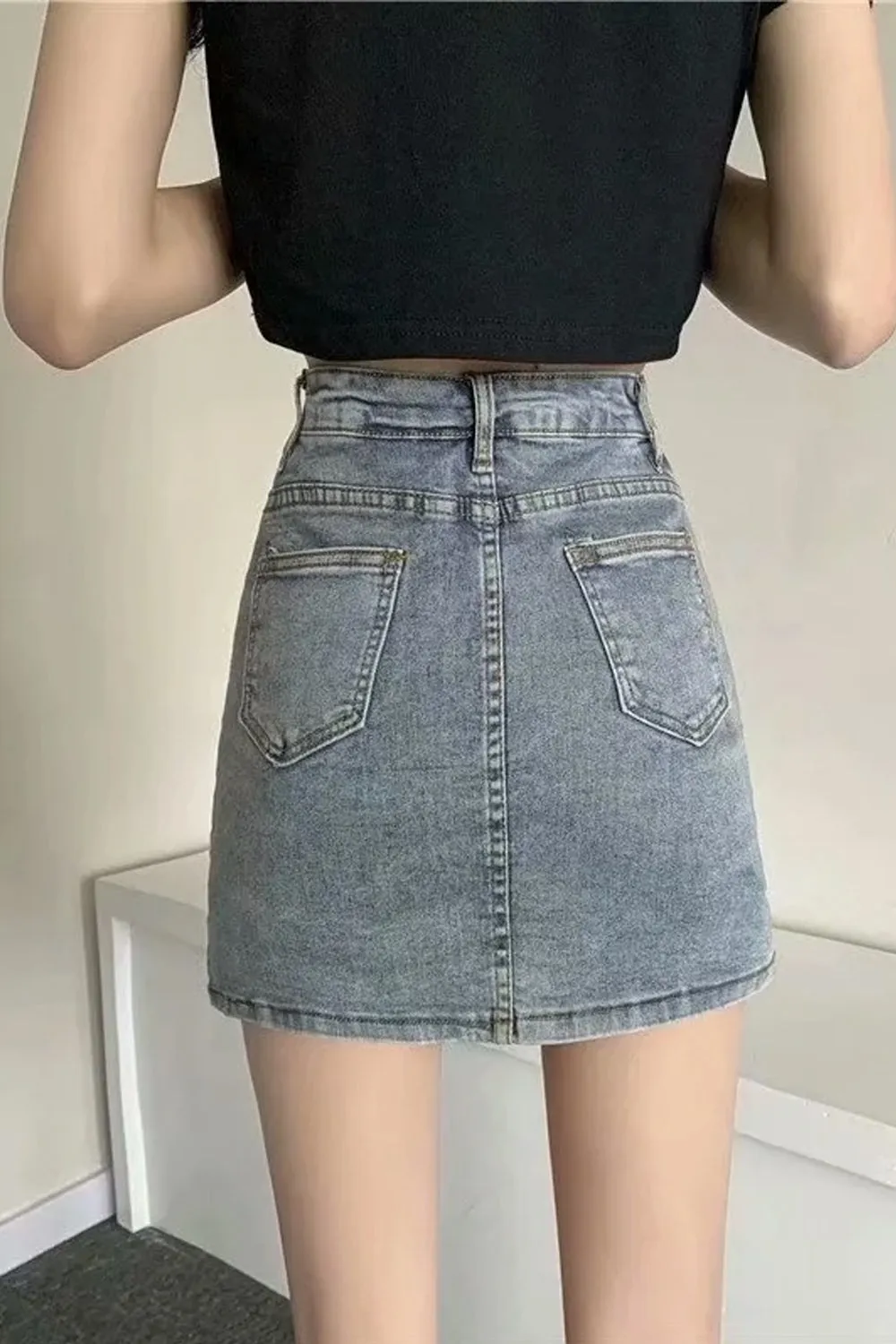 Flytonn-cute winter outfits casual winter outfits christmas outfit party look inspos High Waist Front Slit Short Denim Skirts