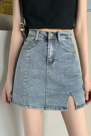 Flytonn-cute winter outfits casual winter outfits christmas outfit party look inspos High Waist Front Slit Short Denim Skirts