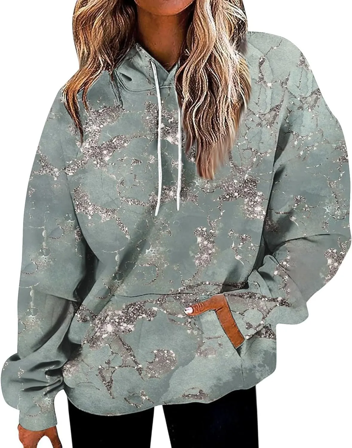GOFULY Women Sweatshirt Fall Marble Print Hoodies Lightweight Winter Sweatshirt Long Sleeve Drawstring Pullover With Pocket