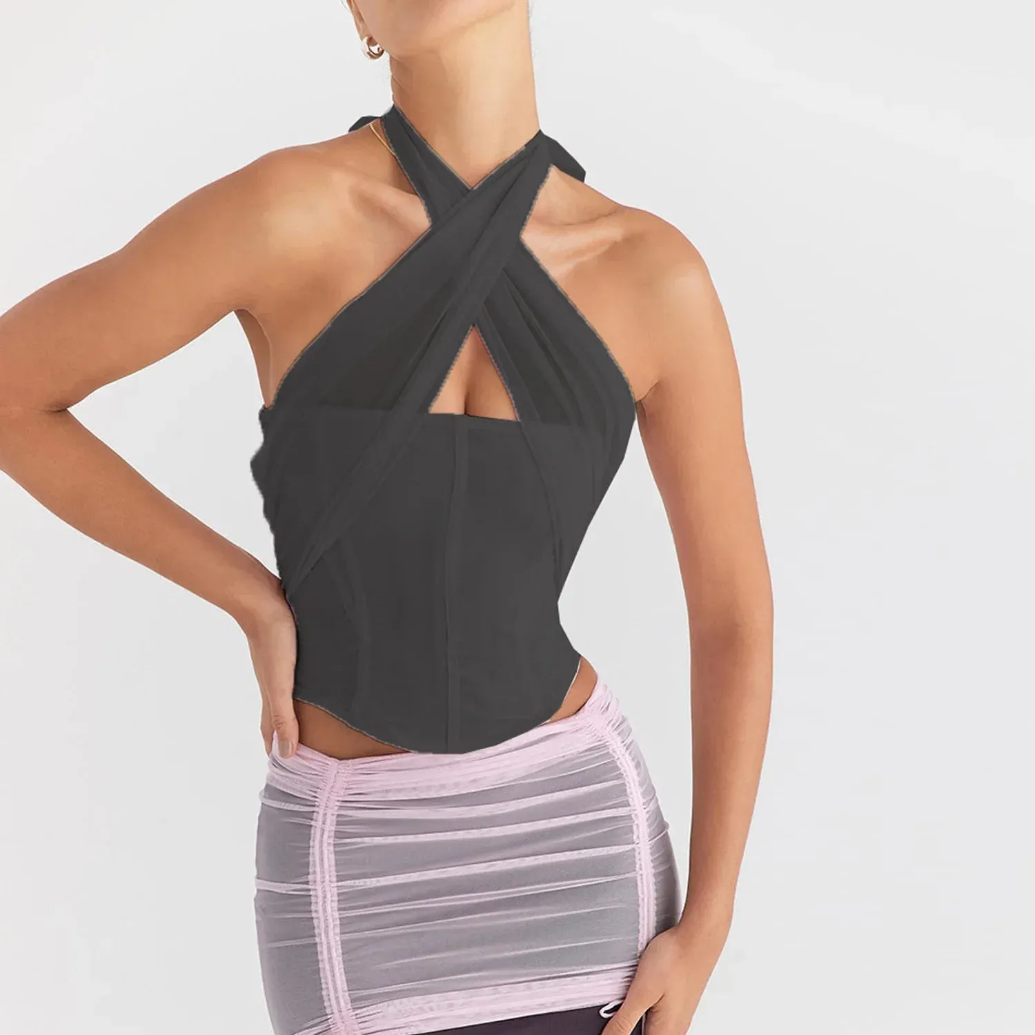Halter Sleeveless Skinny Spring Summer Corset Backless Club Party Cami Top