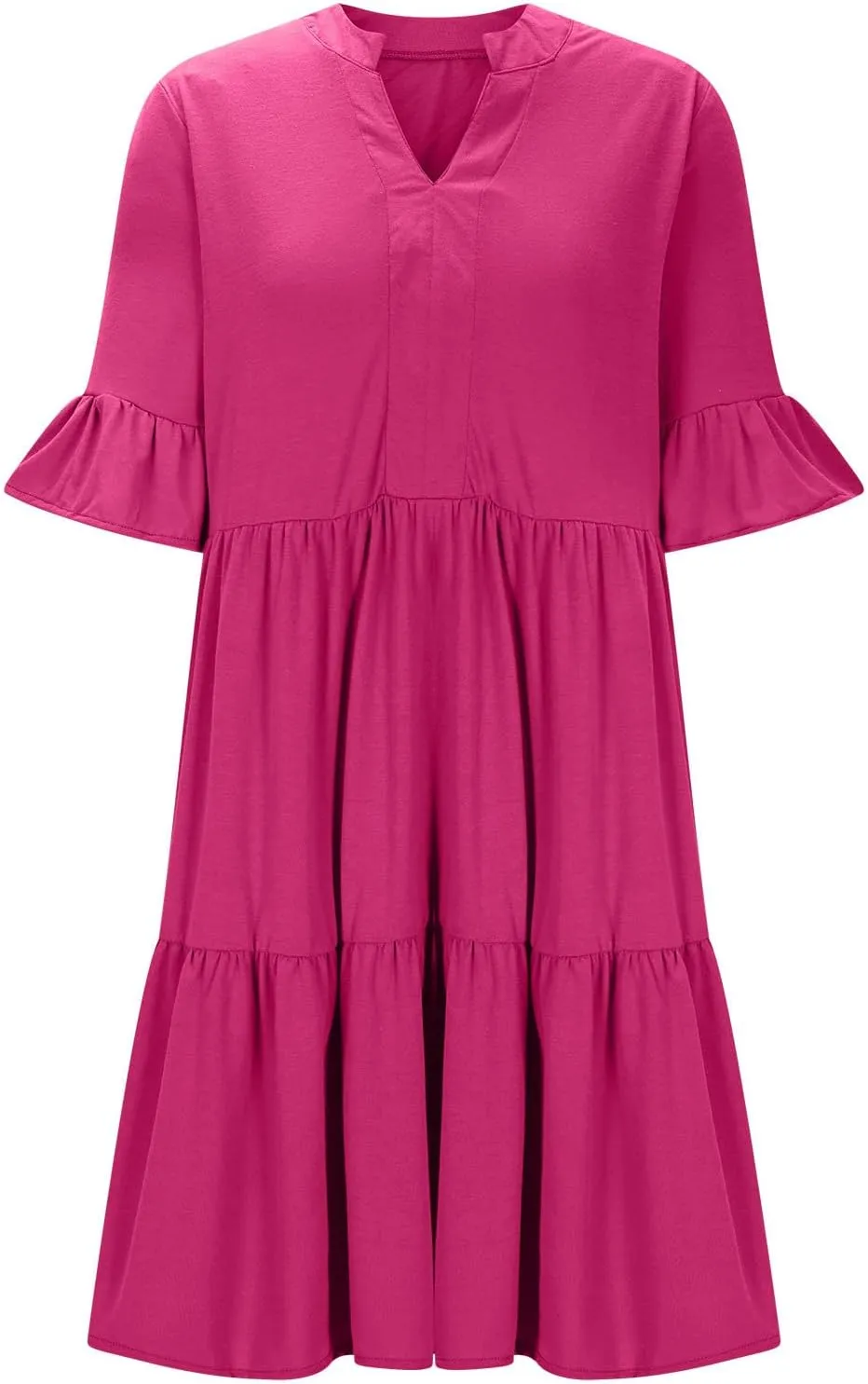 hlysgo Dresses for Women 2025 Casual Loose Fit Ruffled Short Sleeve V Neck Mini Dress Summer Short Beach Dress with Pockets