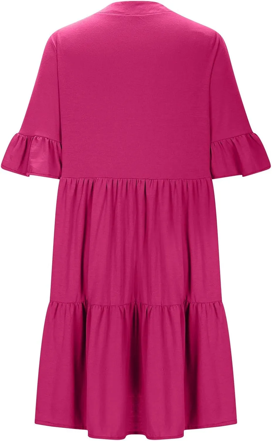 hlysgo Dresses for Women 2025 Casual Loose Fit Ruffled Short Sleeve V Neck Mini Dress Summer Short Beach Dress with Pockets