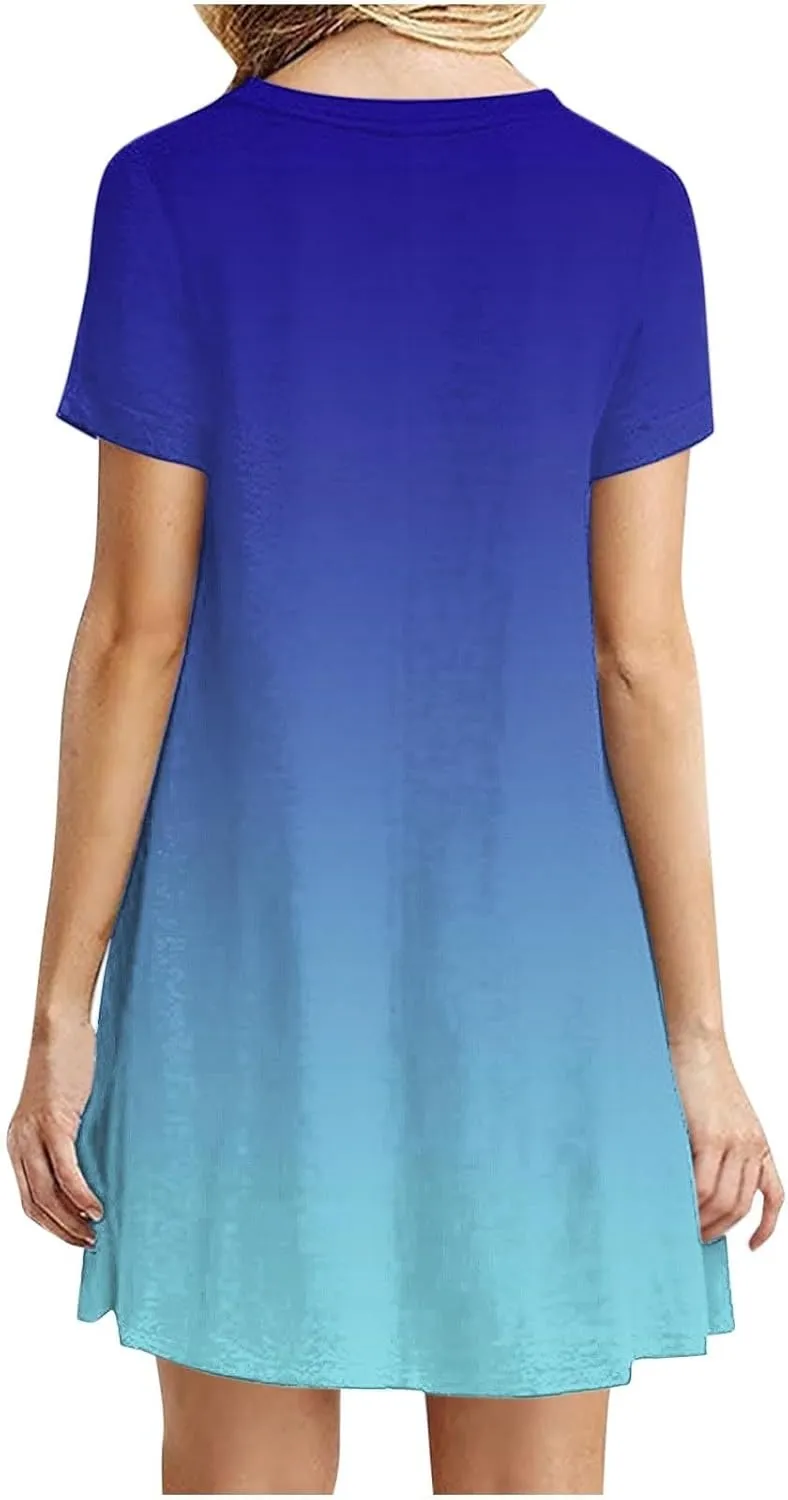 hlysgo Tshirt Dress for Women 2025 Vacation Short Sleeve Crew Neck Casual Dresses Trendy Tie-Dye Print Summer Mini Dress