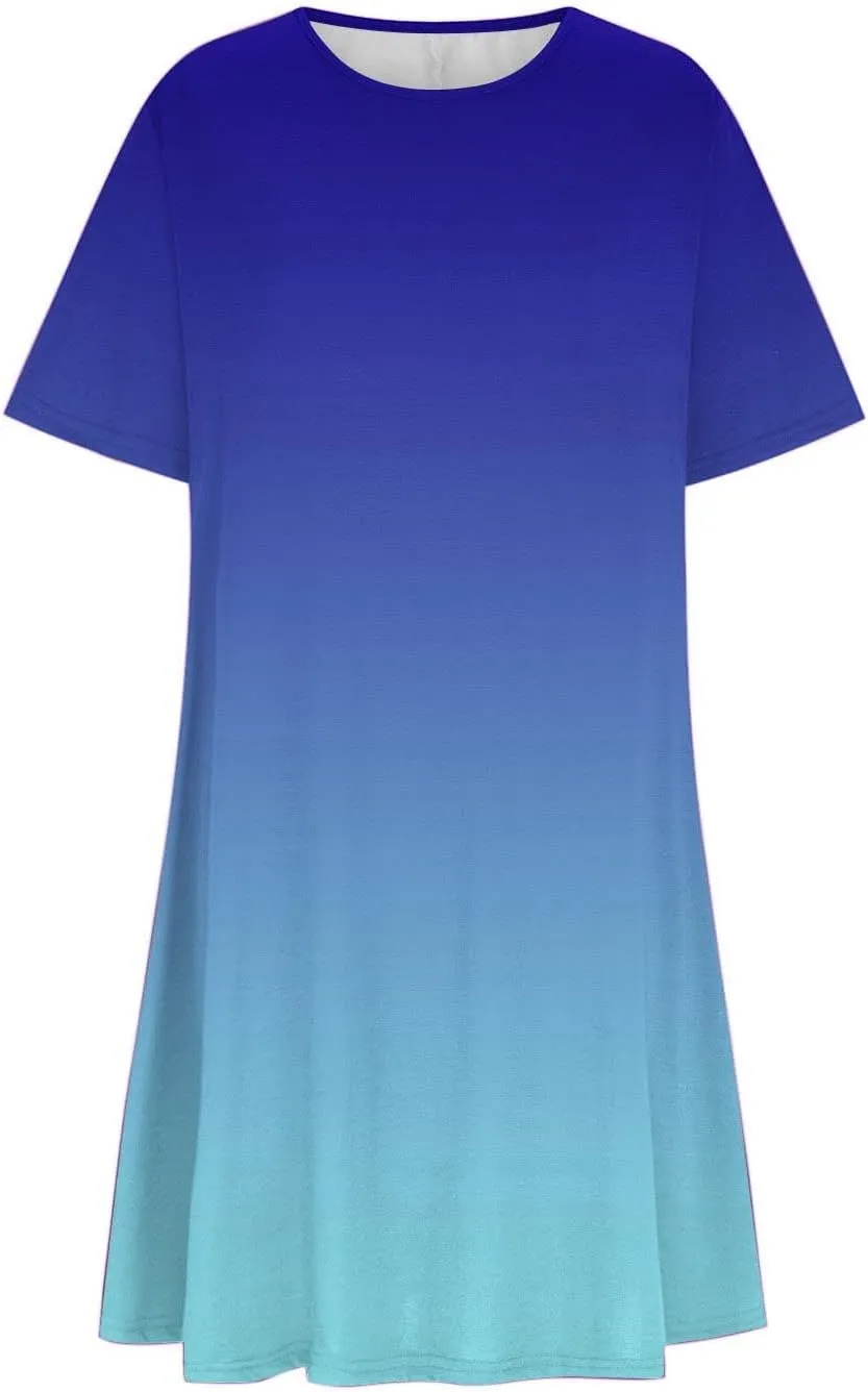 hlysgo Tshirt Dress for Women 2025 Vacation Short Sleeve Crew Neck Casual Dresses Trendy Tie-Dye Print Summer Mini Dress
