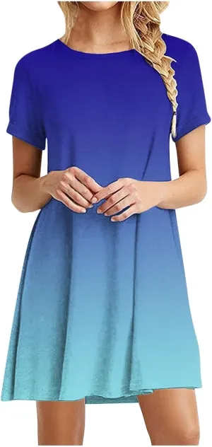 hlysgo Tshirt Dress for Women 2025 Vacation Short Sleeve Crew Neck Casual Dresses Trendy Tie-Dye Print Summer Mini Dress